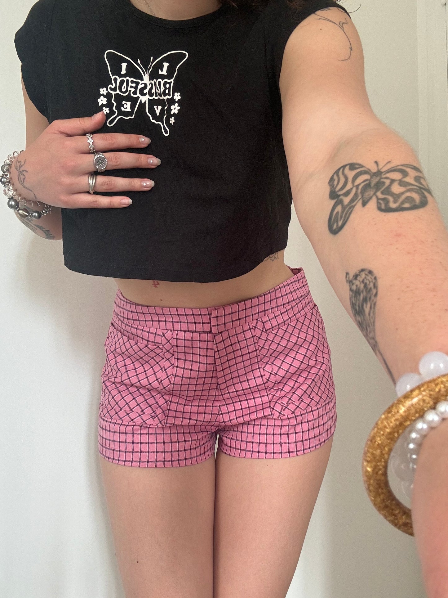 Pink Plaid Mini Shorts | M