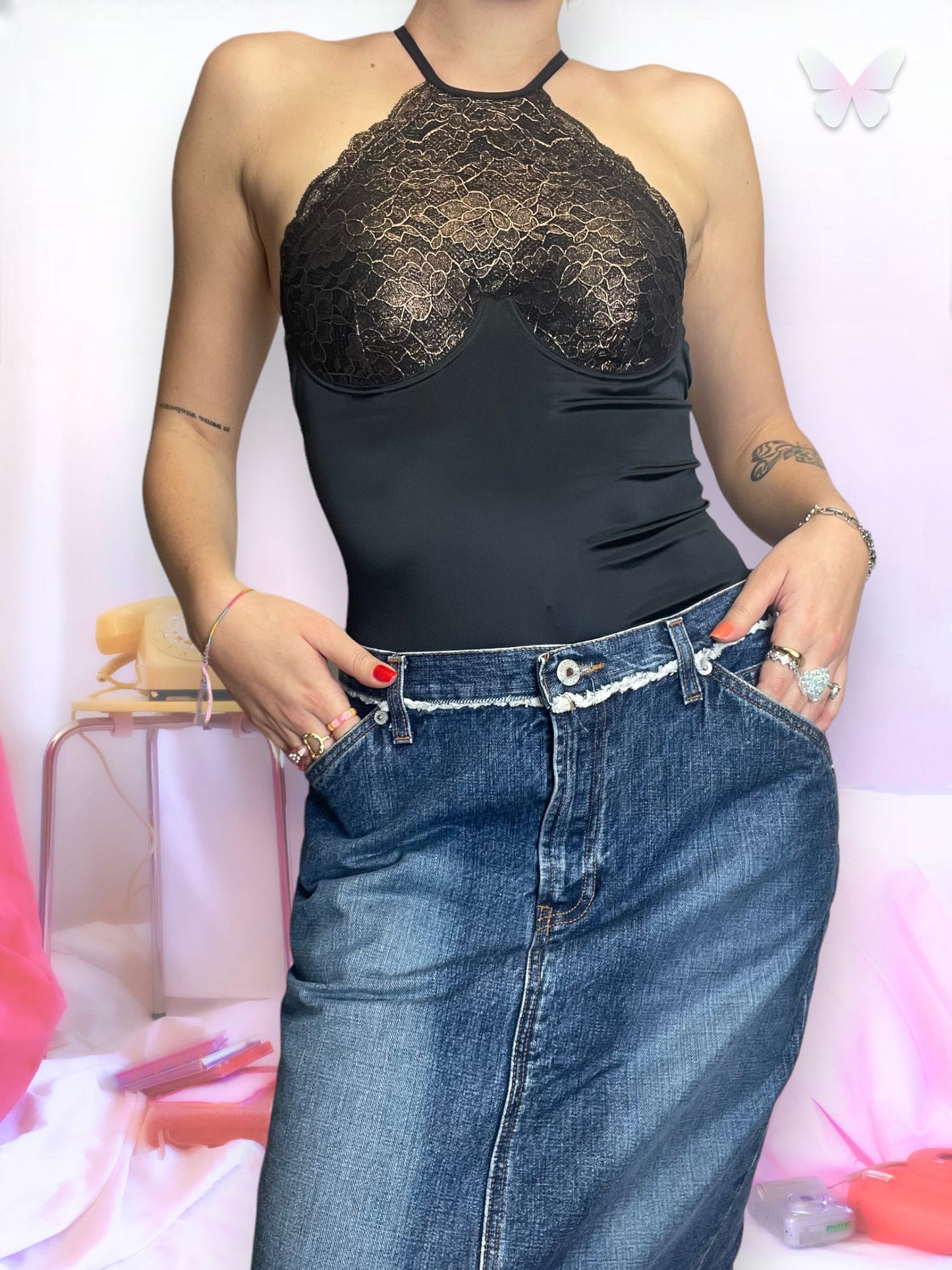Black bodysuit and bronze lace | S