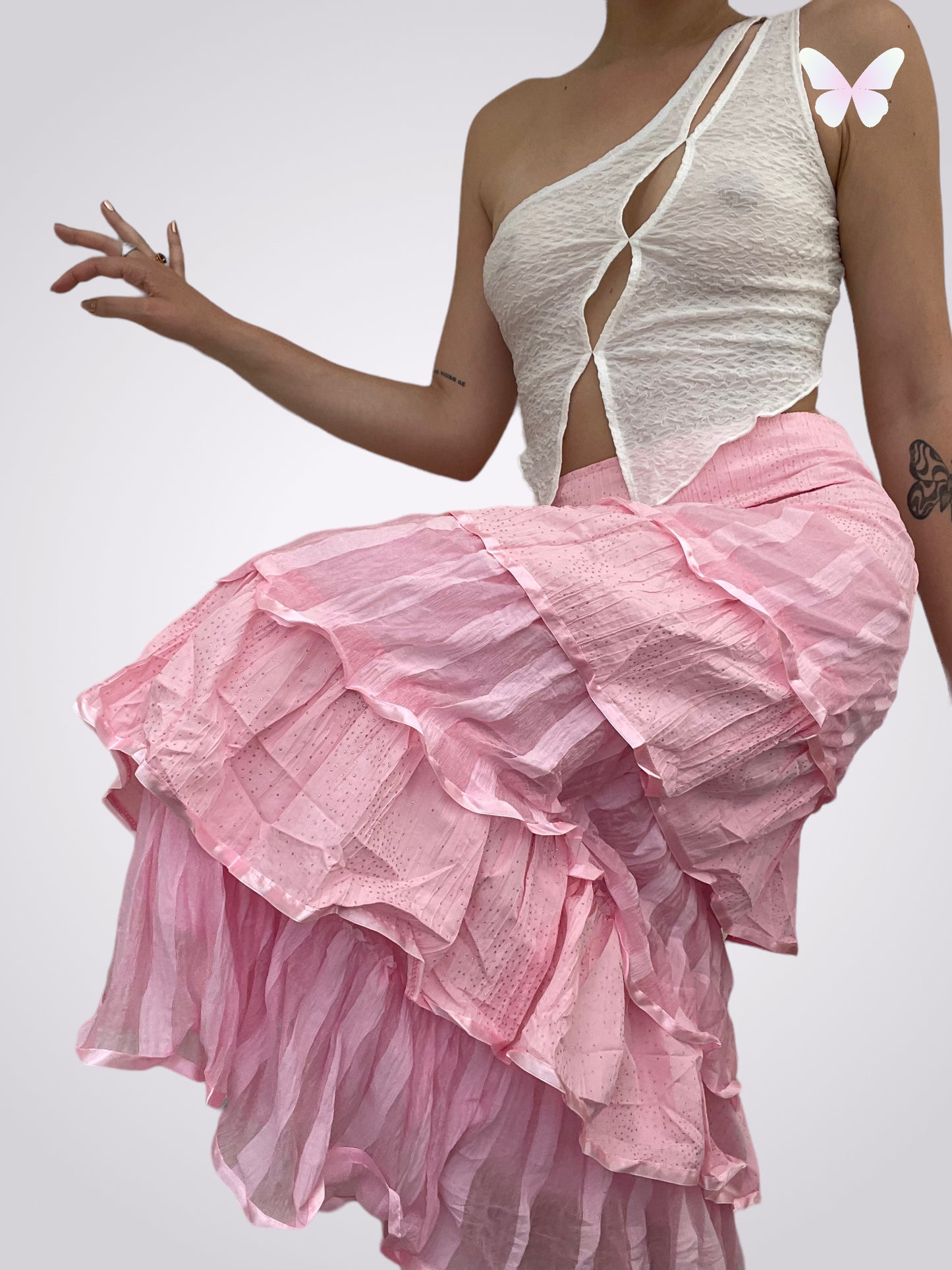 Long pink skirt with ruffles | S