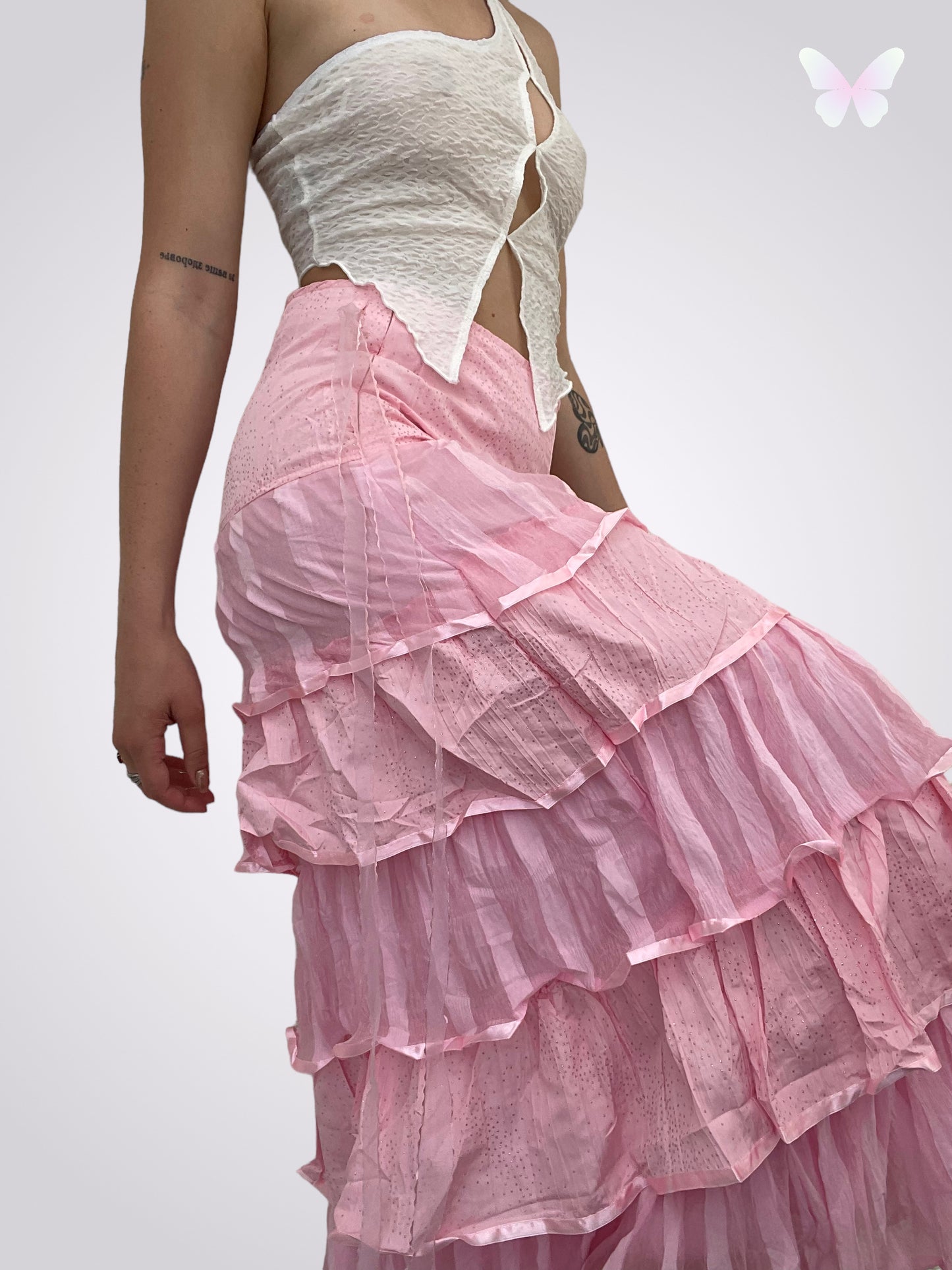 Long pink skirt with ruffles | S