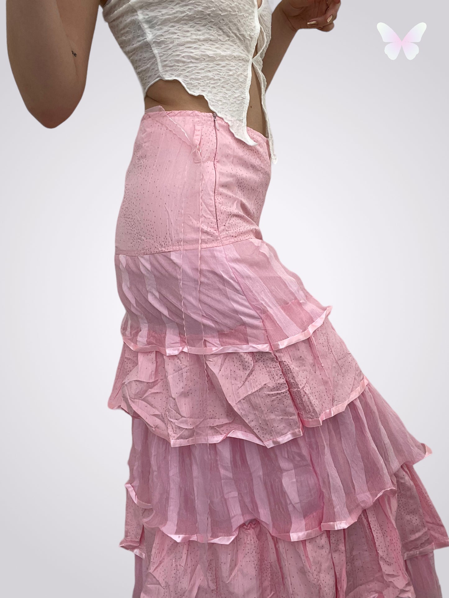 Long pink skirt with ruffles | S