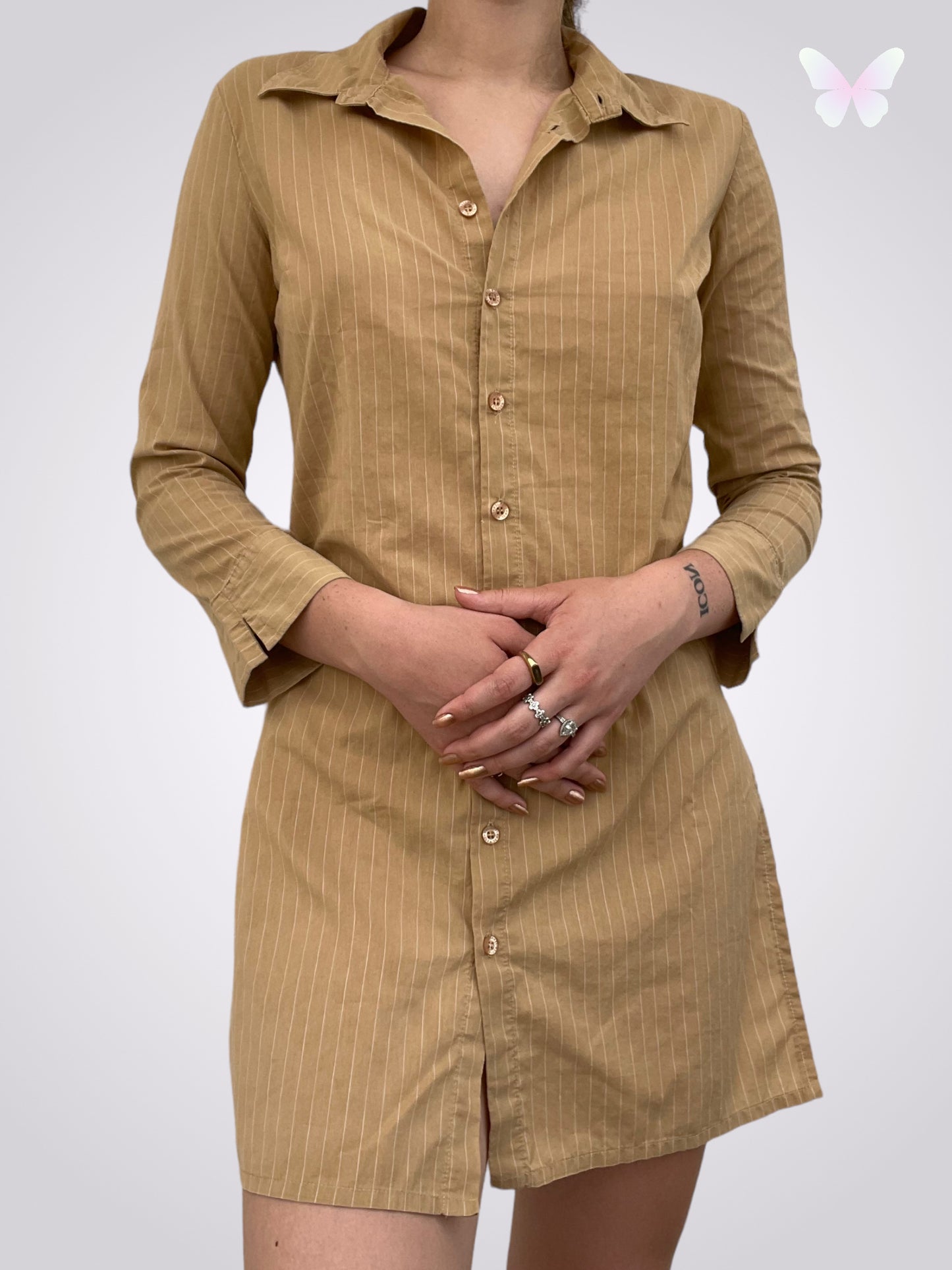 Robe chemise jaune à rayure | M