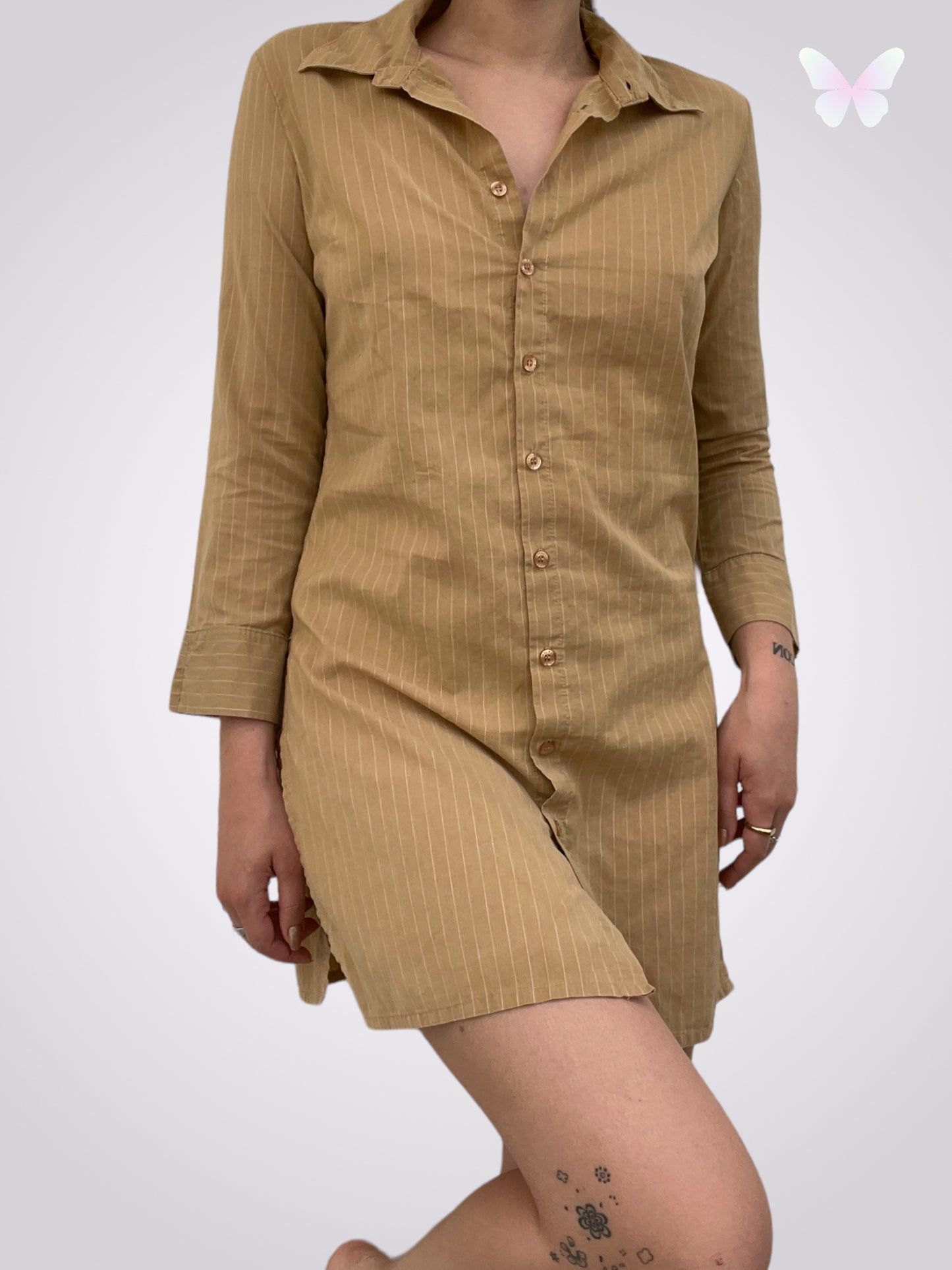 Robe chemise jaune à rayure | M
