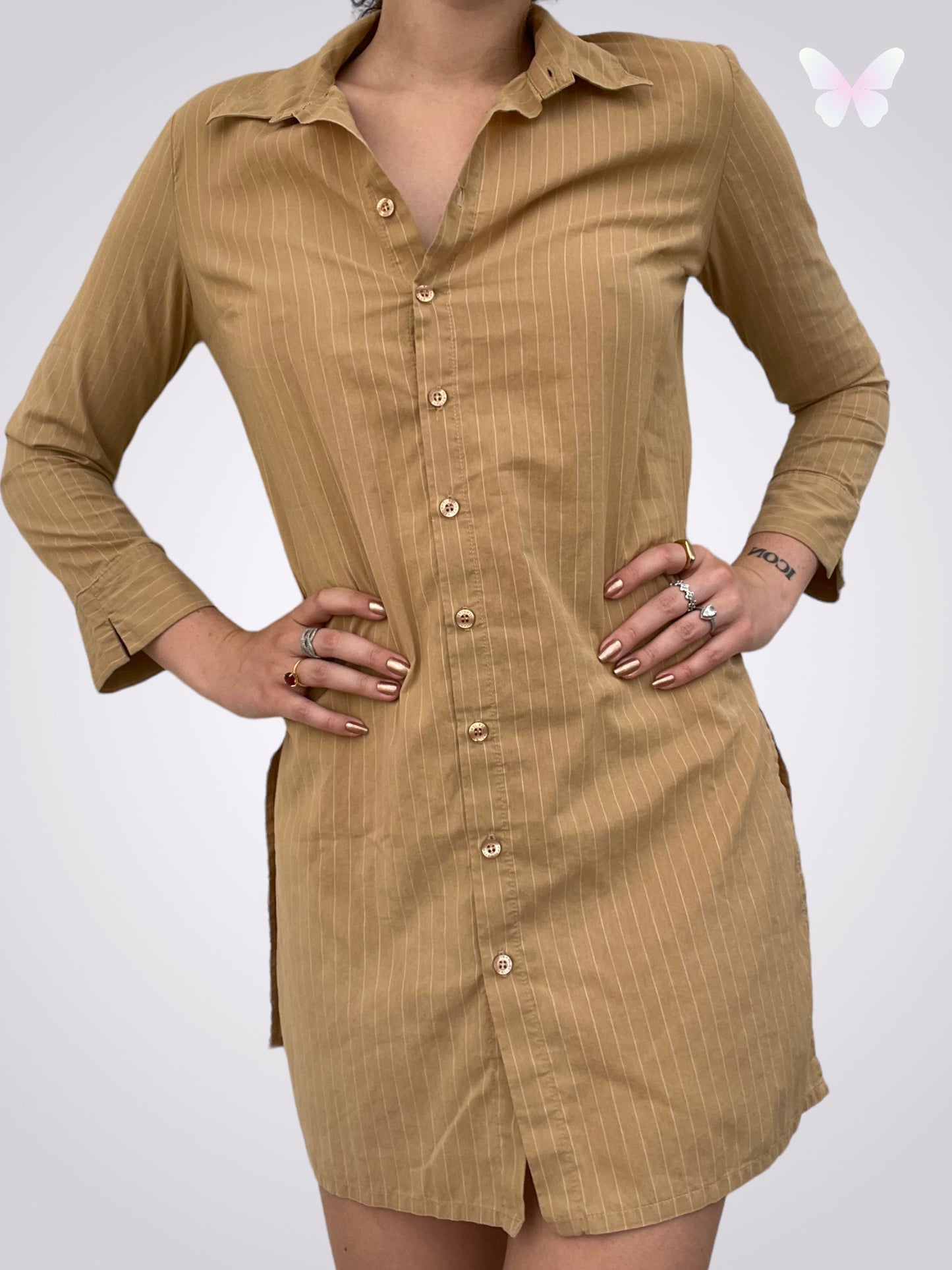 Robe chemise jaune à rayure | M