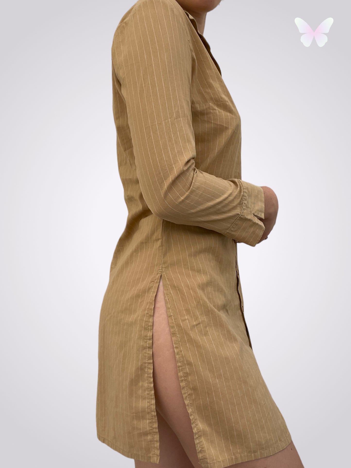 Robe chemise jaune à rayure | M