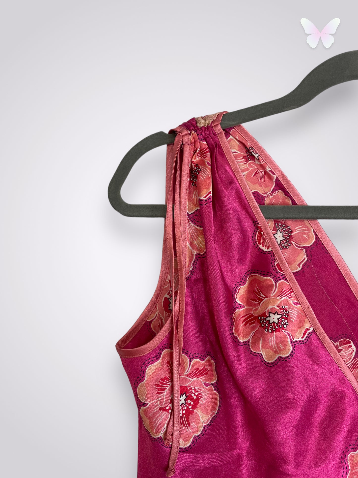 Top satin rose fleurs | XL