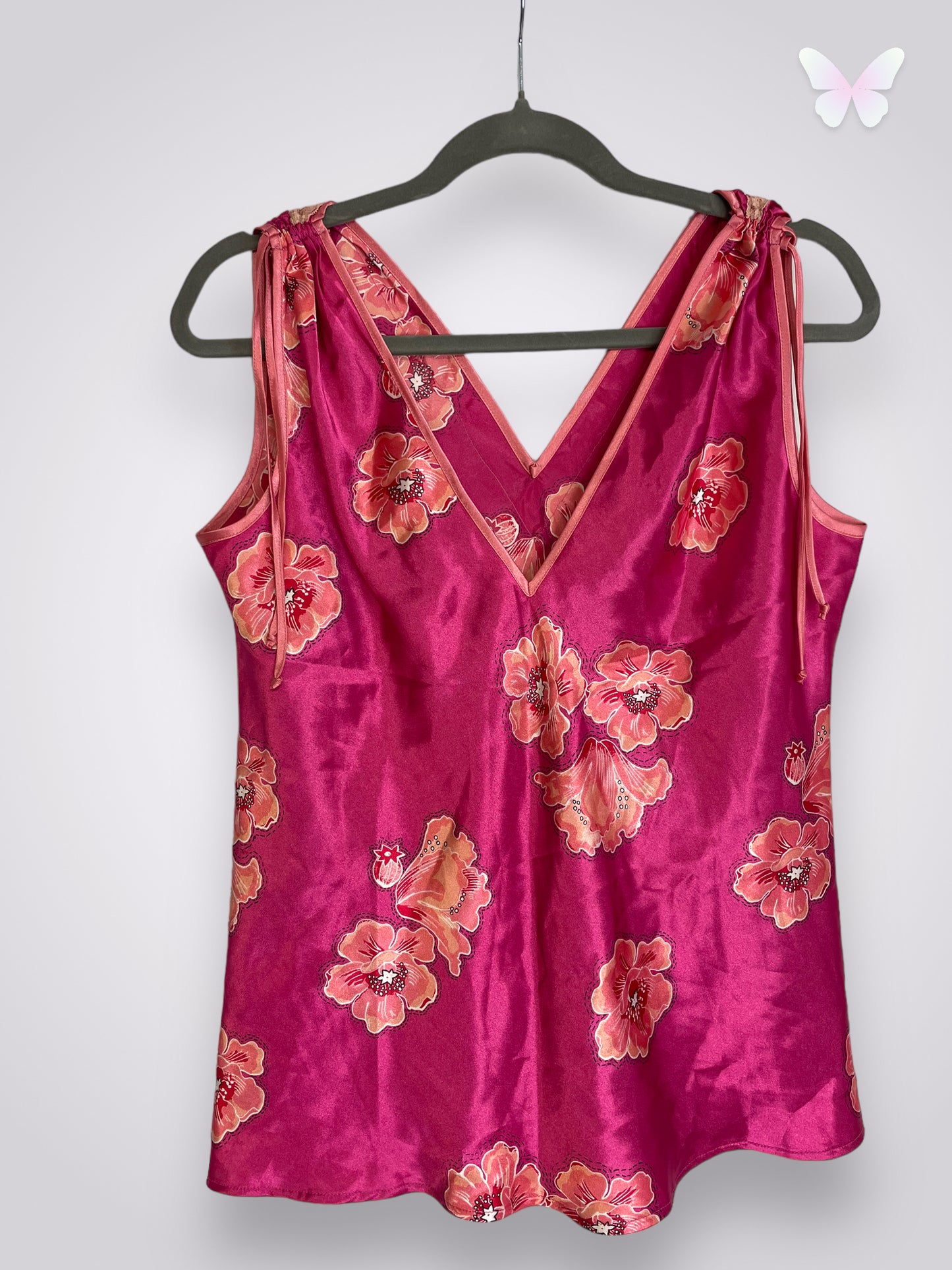 Top satin rose fleurs | XL