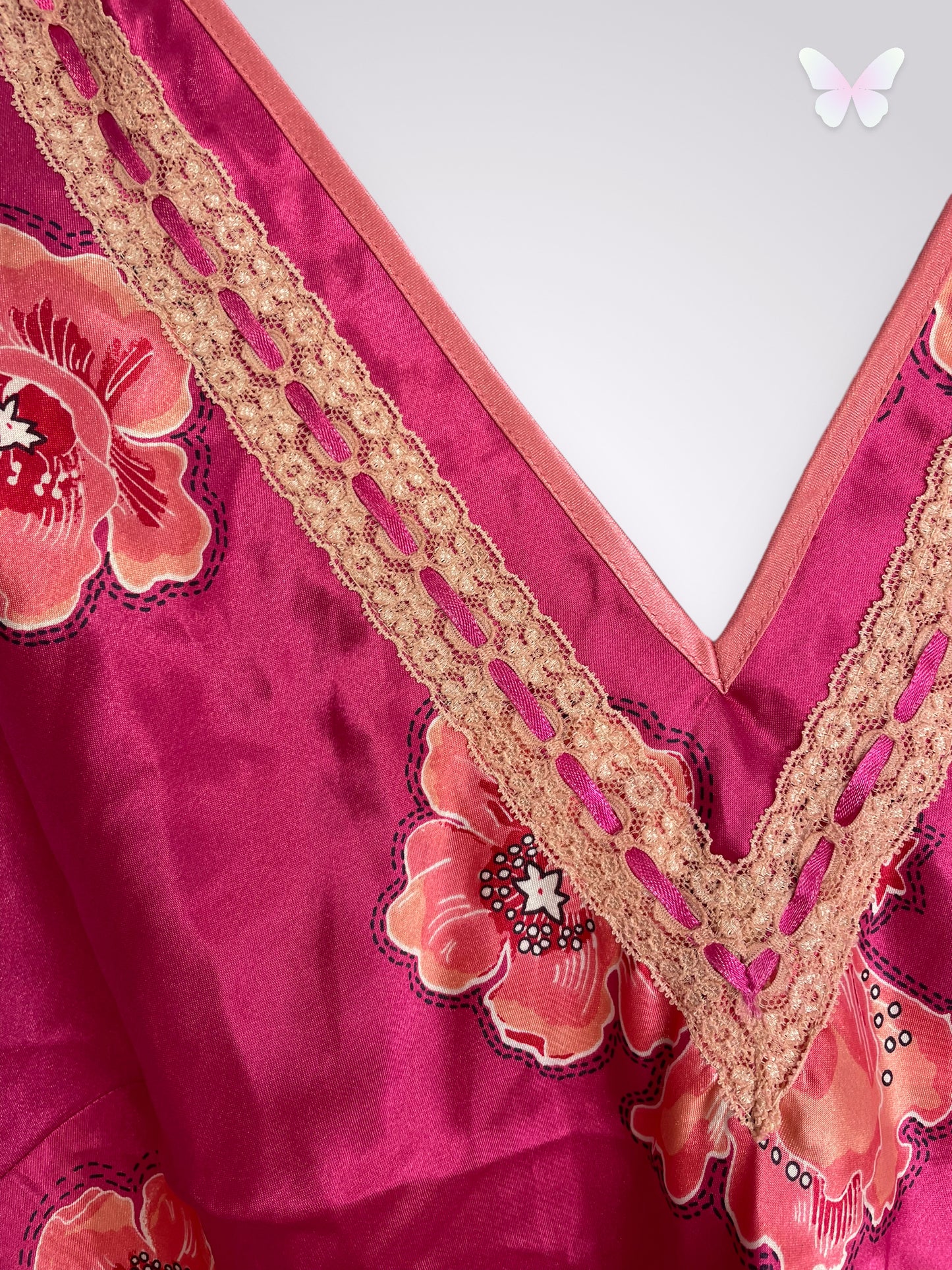 Top satin rose fleurs | XL