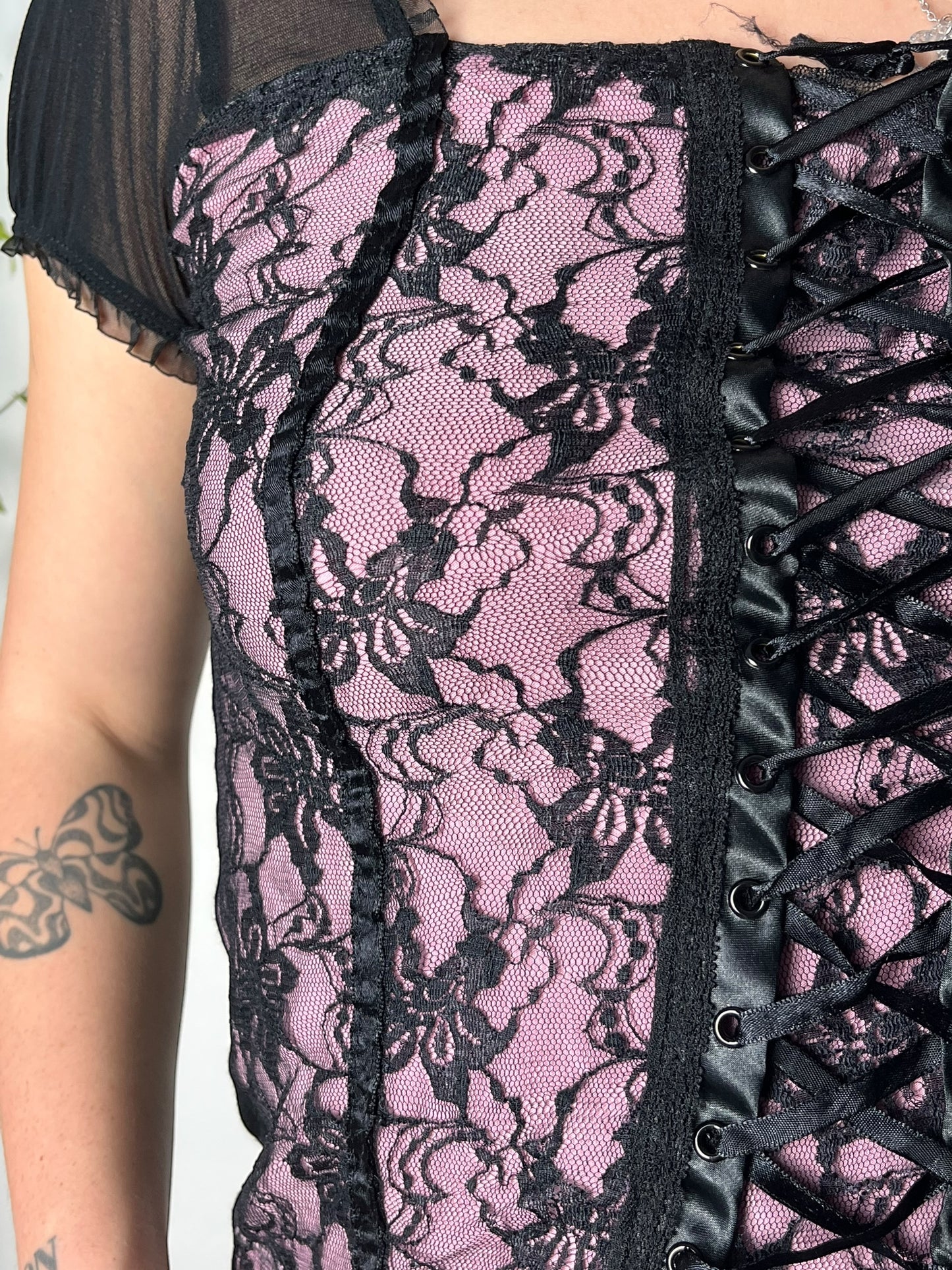 Pink and black corset top | S
