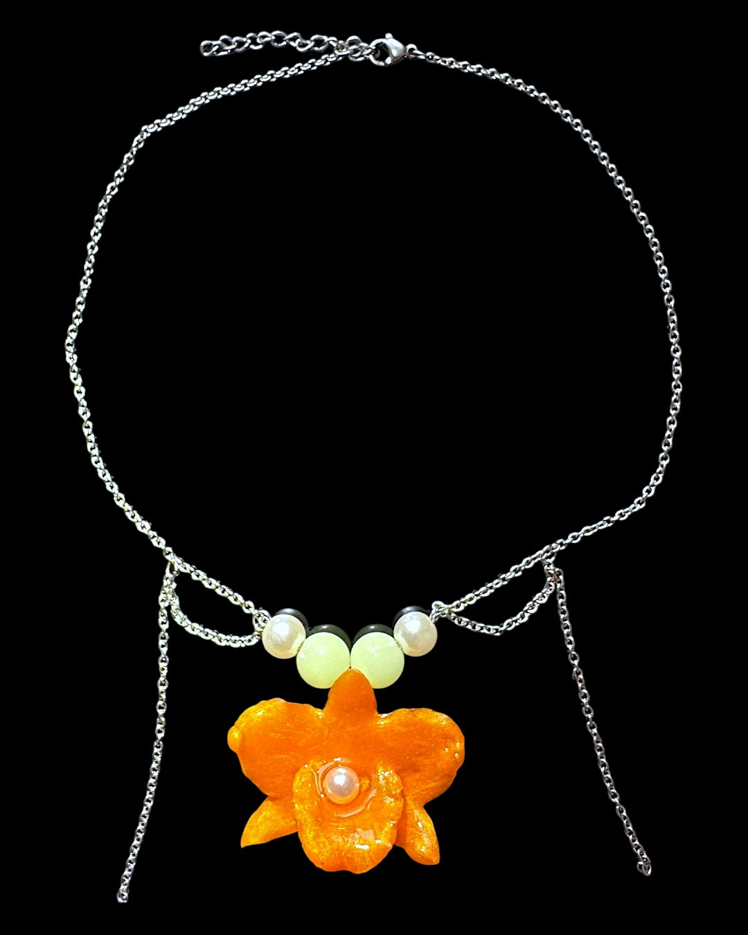 Orange dendrobium necklace