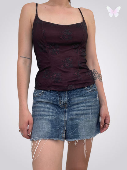 Lila Top mit schwarzer Spitze | S