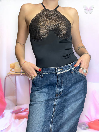 Black bodysuit and bronze lace | S