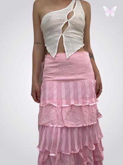 Long pink skirt with ruffles | S