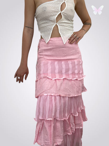 Long pink skirt with ruffles | S