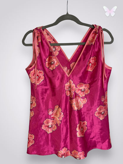 Top satin rose fleurs | XL