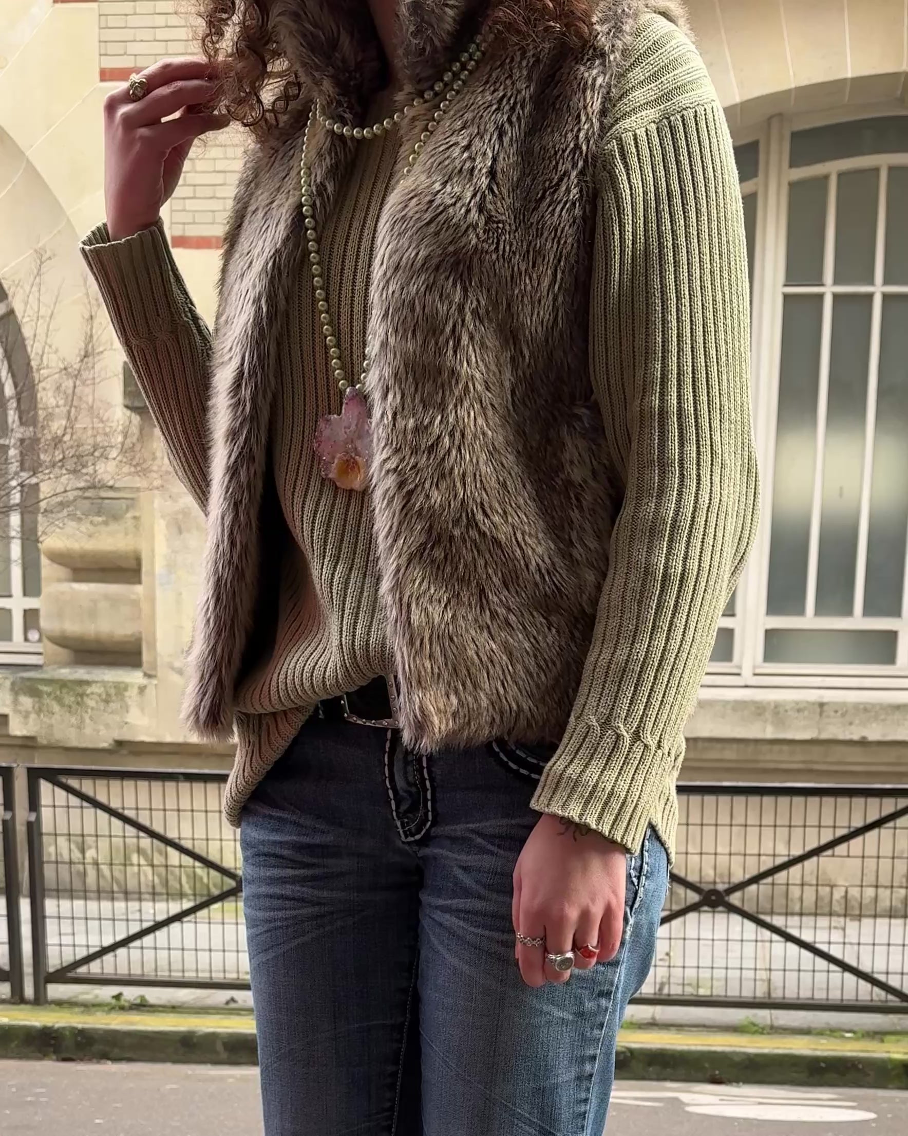 Collier perles orchidée rose